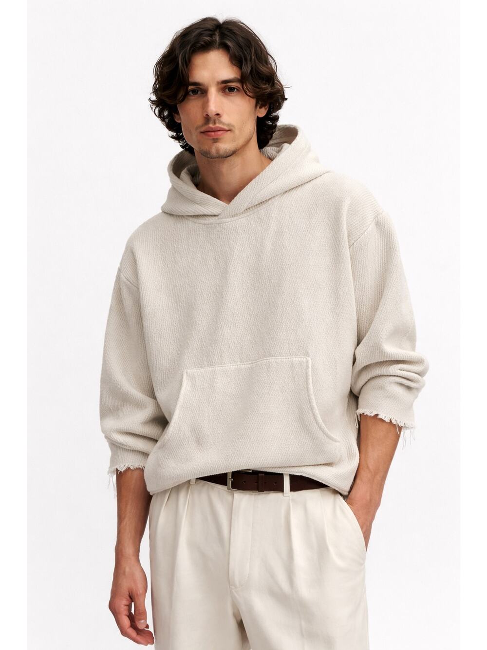 Séfr Danko Sweater Hoodie – Cream Textured Knit | Size L
